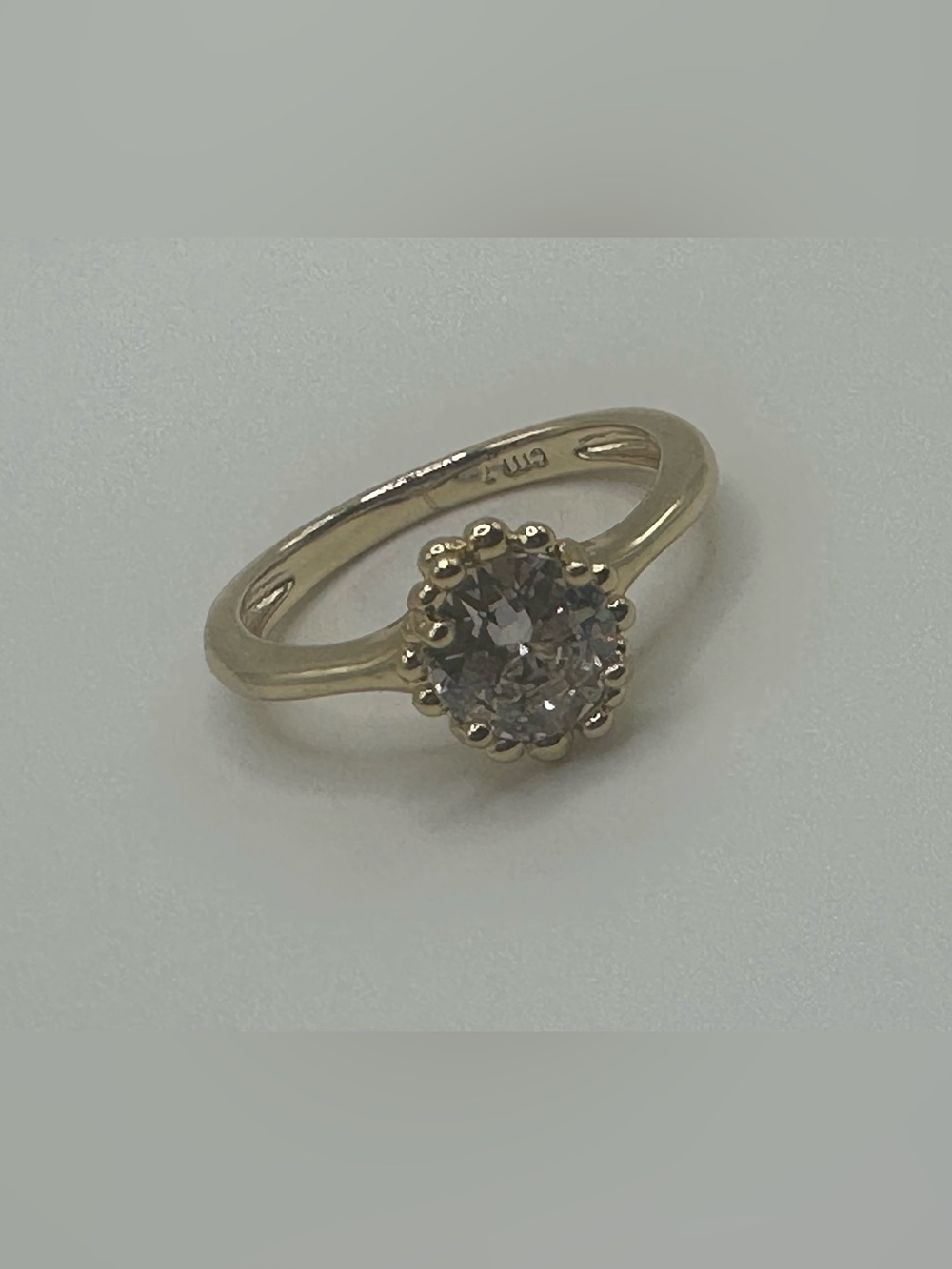 Gold Tone Solitaire Halo Ring with Clear Center Stone